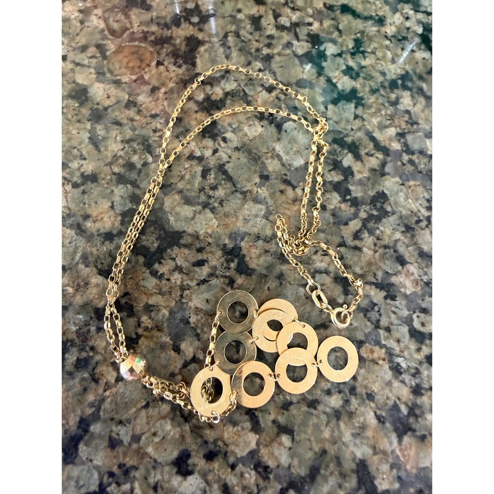 14K Yellow Gold JJT Interlocking Circle Statement Choker Necklace 14" 4.81g
